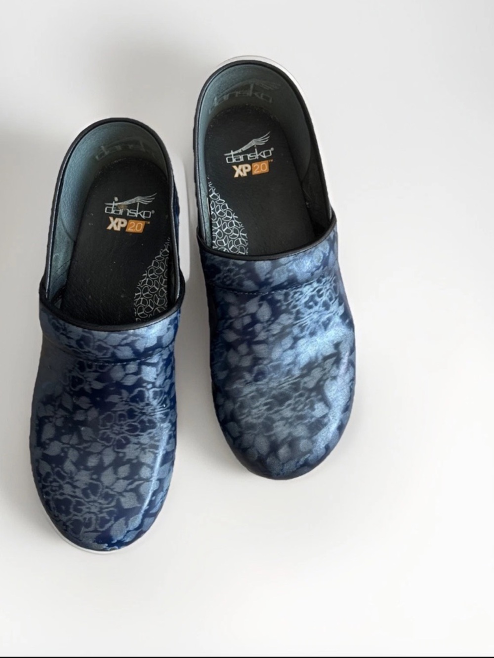 Dansko Navy Blue Printed Slip-On Clogs